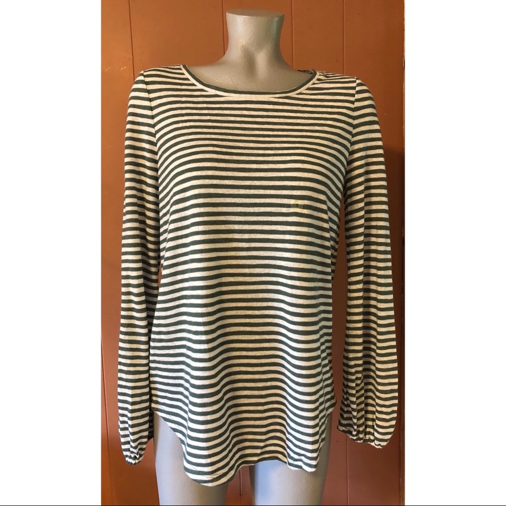 LOFT Black and Cream Striped Long Sleeve Tee